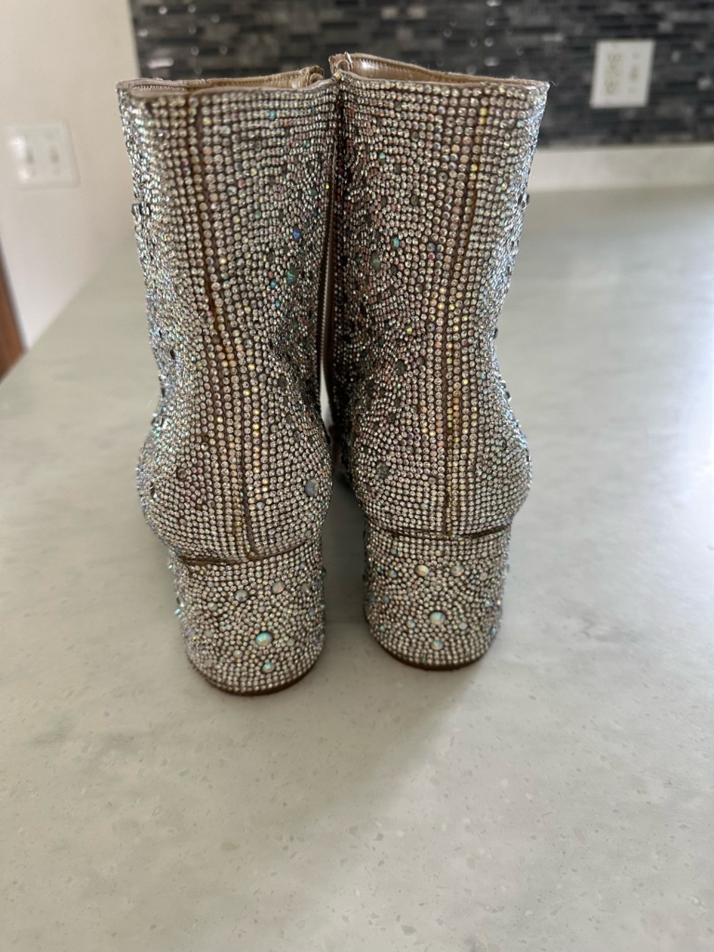 Betsey Johnson Iridescent Crystal Embellished Silver Ankle Kyla Bootie -Size 9 - Picture 6 of 7